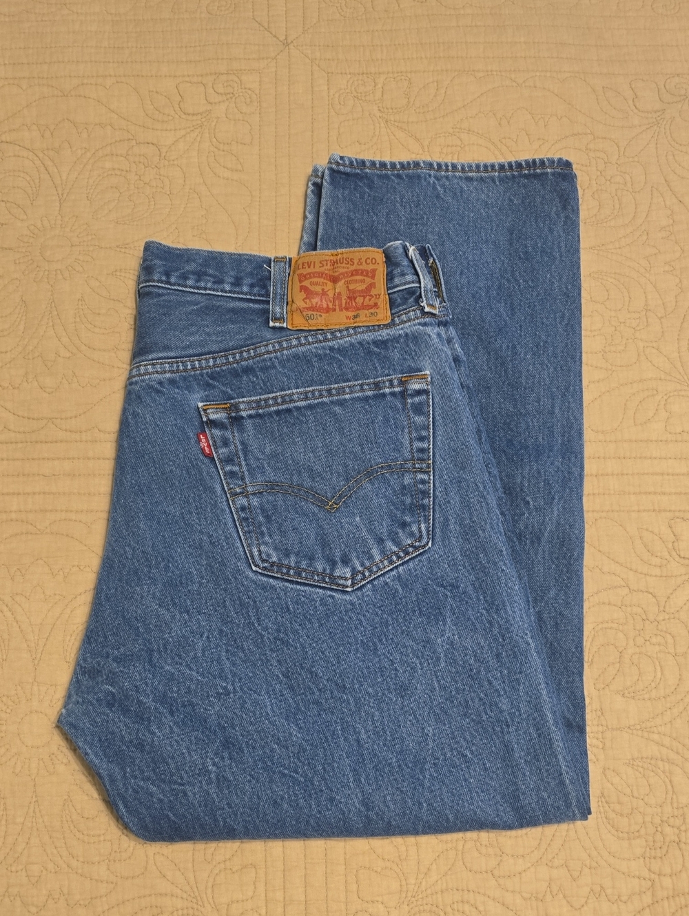 Levi's 501 Original Fit Straight Leg Button Fly Blue Jeans 36 x 27.5 ALTERED